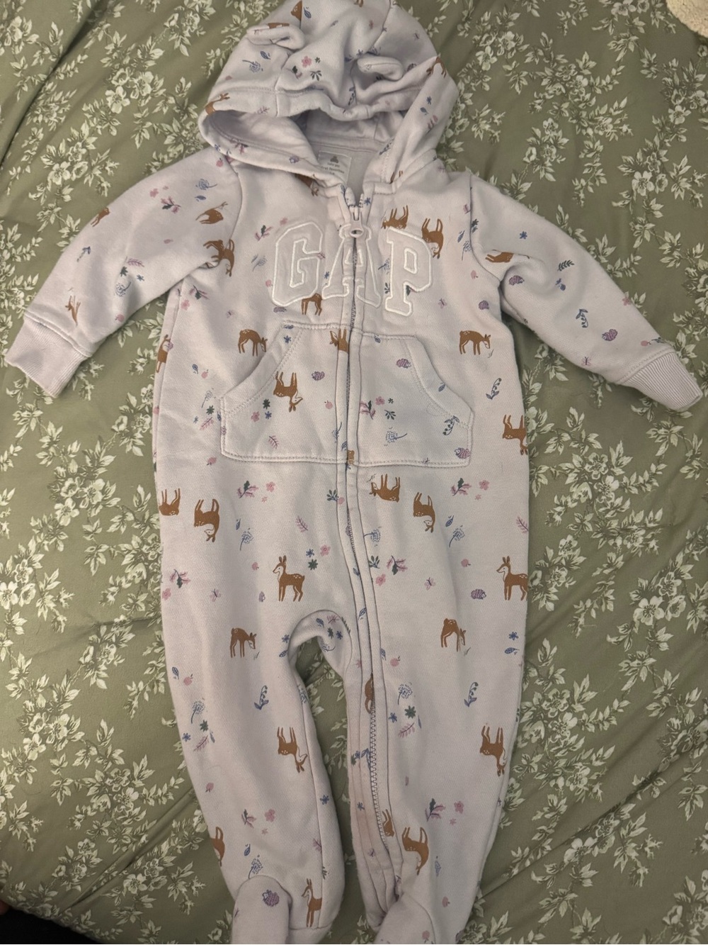 GAP Baby Lavender Hooded One-Piece with Deer Print
